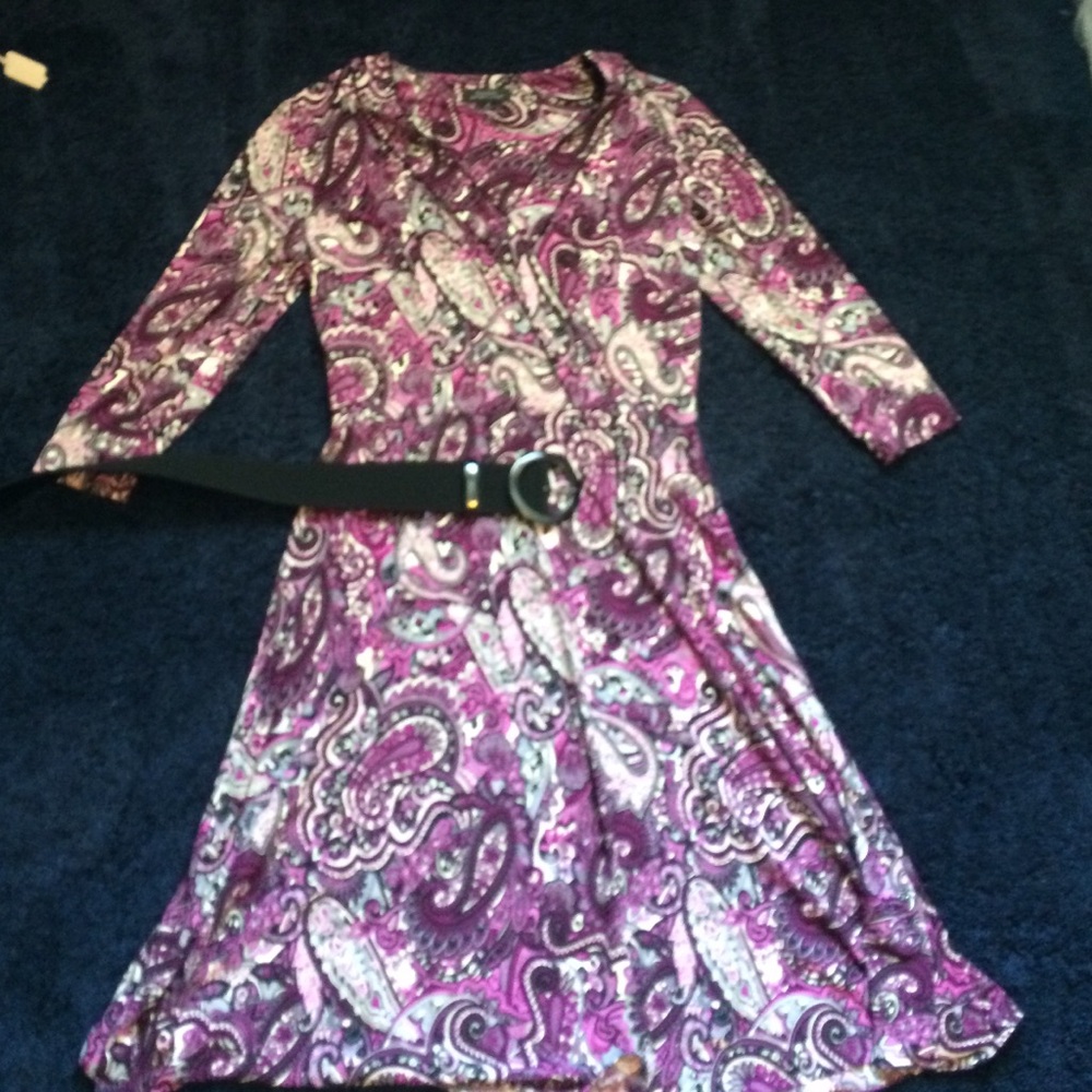 Tahari Purple Paisley Fit-and-Flare Dress